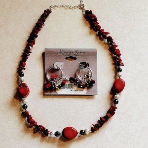 Red Stone Necklace with Matching Earrings Parure
